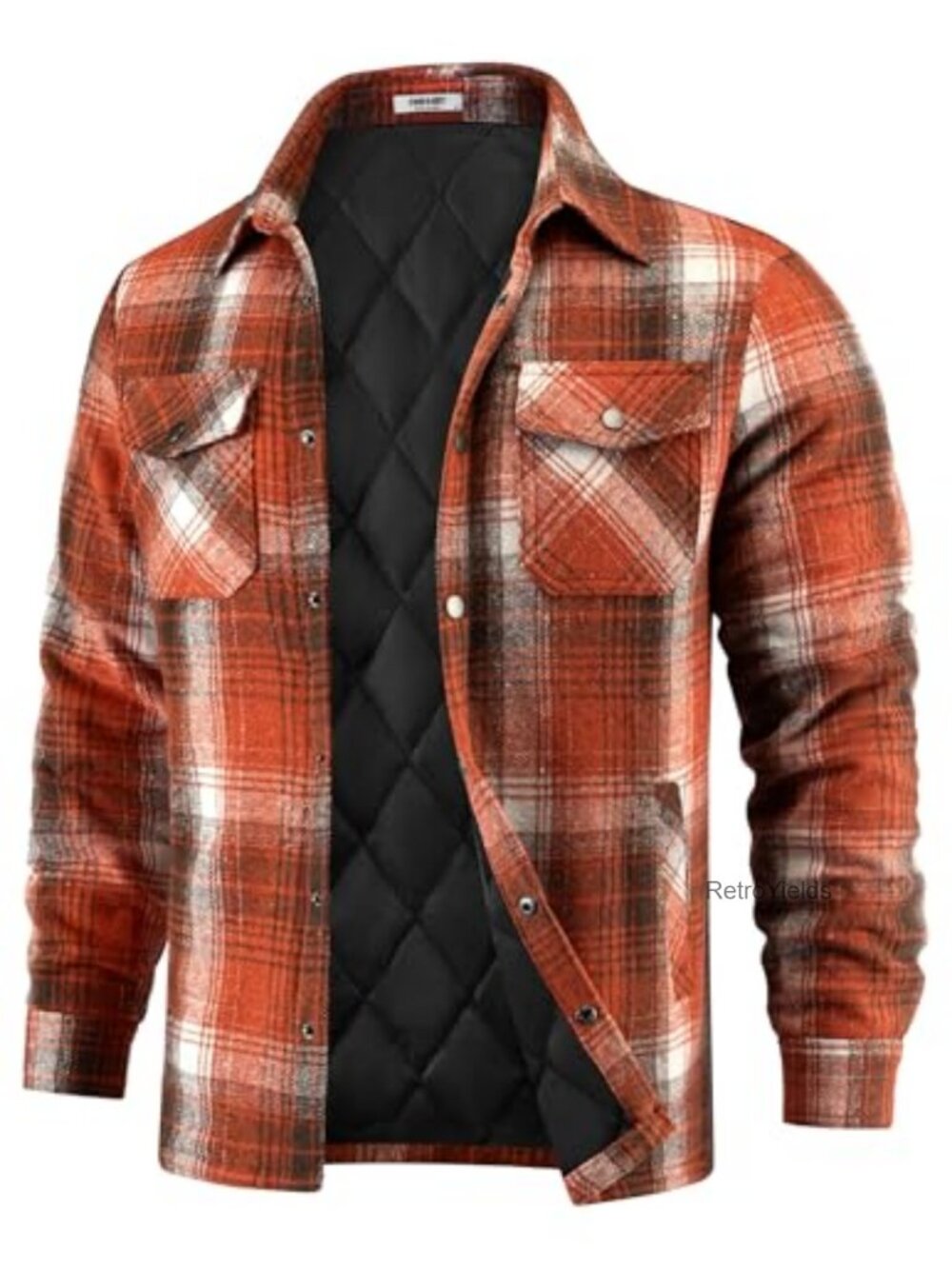 Men's Quilted Flannel Shirt Jacket Plaid Cotton Snap Button Warm